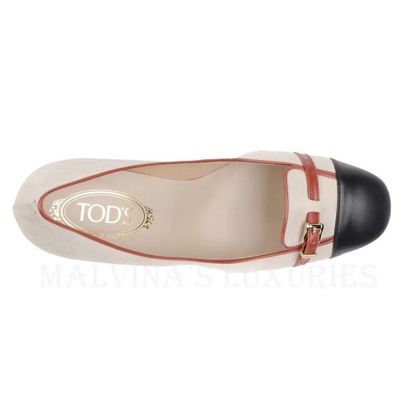 TOD'S SHOES CONTRASTING TOE BUCKLE DETAIL LEATHER HIGH HEEL CLASSIC 40.5 10.5 - Picture 2 of 2